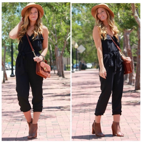 American Eagle Black Ruffle Jogger Jumpsuit - Picture 7 of 16